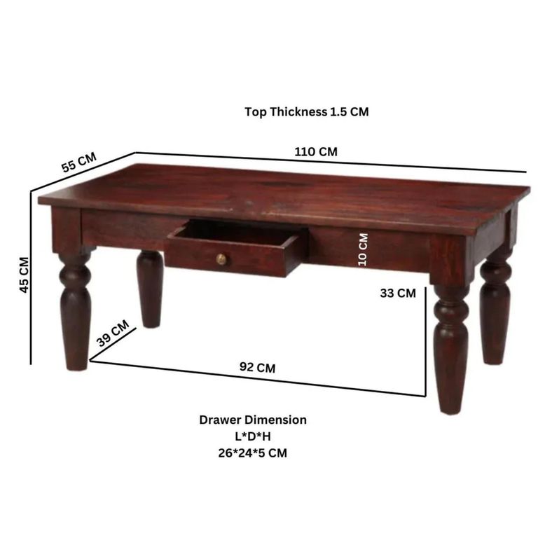 Jaipur Coffee Table - 1 Drawer - Solid Mango Wood