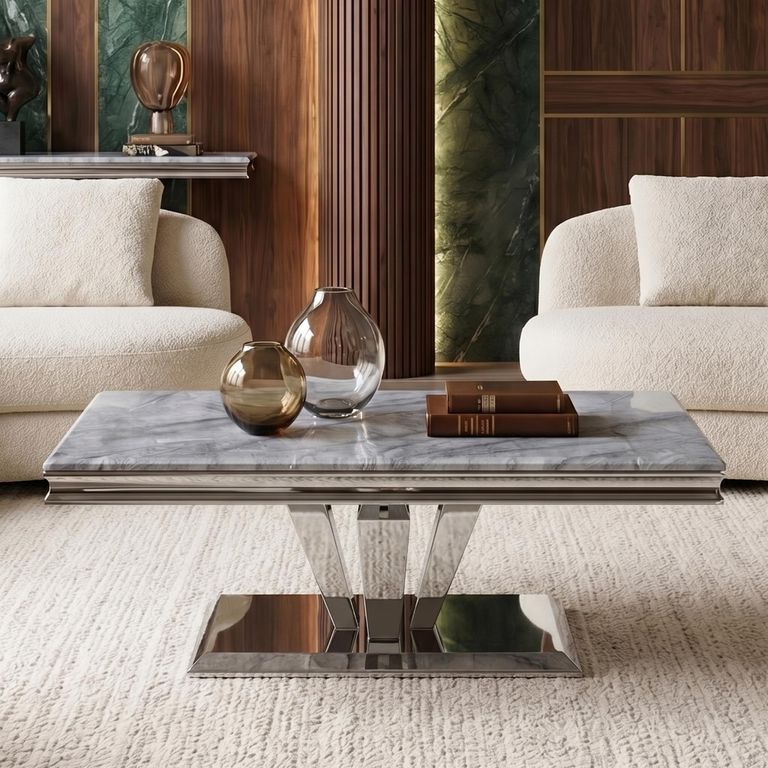Dolce Coffee Table - Grey Marble & Chrome