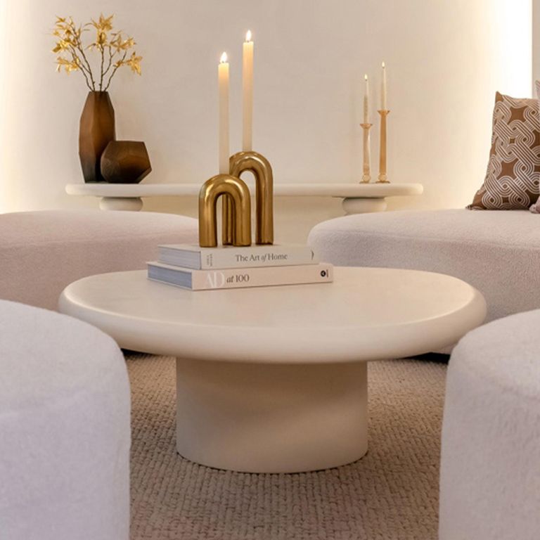 Bloomstone White Lime Plaster Curved Coffee Table