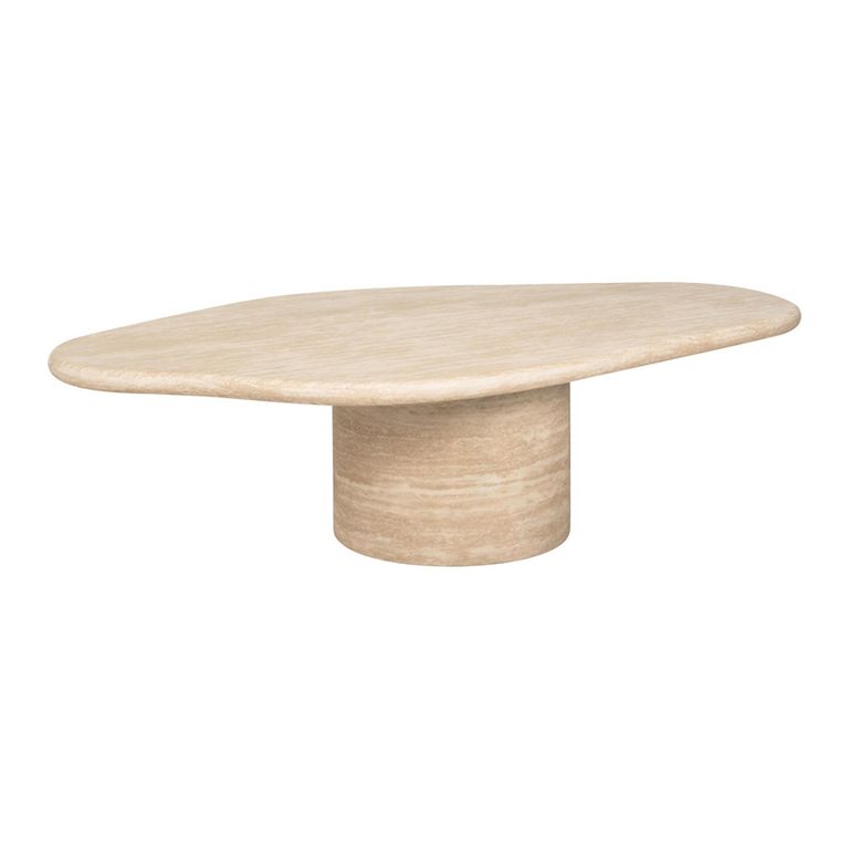 Fictus Travertine Beige Abstract Shape Coffee Table