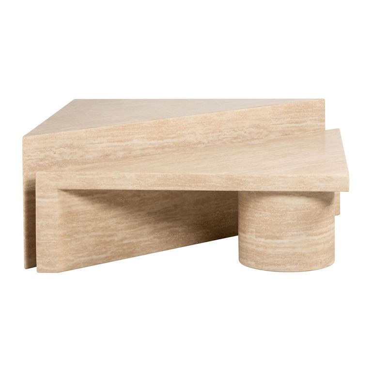 Fictus Travertine Beige Traingular 2 Tier Coffee Tables