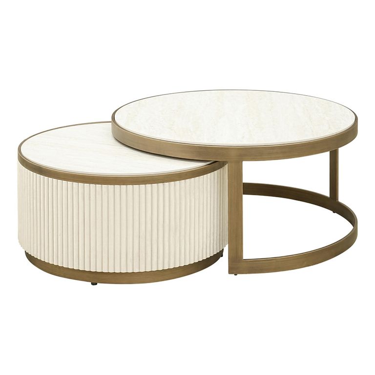 Tivoli Fluted Coffee Table - 2 Tier - Round - White - Ceramic