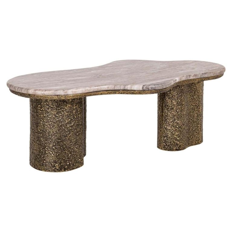 Abandos Coffee Table - Abstract - Sand and Antique Brass - Marble and Metal