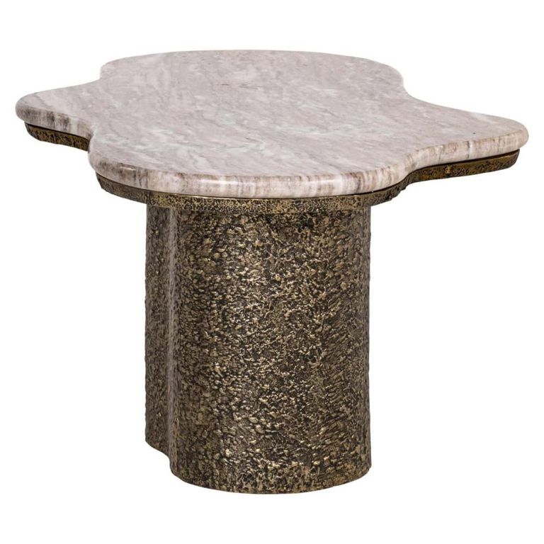 Abandos Coffee Table - Abstract - Sand and Antique Brass - Marble and Metal