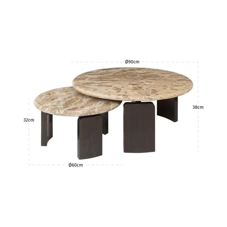 Bayonne Coffee Table - 2 Tier - Round - Bronze - Marble and Brass