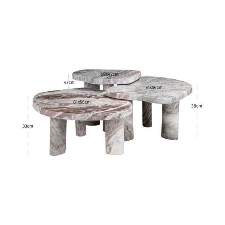 Camino Coffee Table - Set of 3 - Abstract - Blush Beige - Marble
