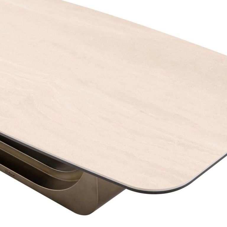 Maxfield Curved Coffee Table - Beige - Ceramic and Metal