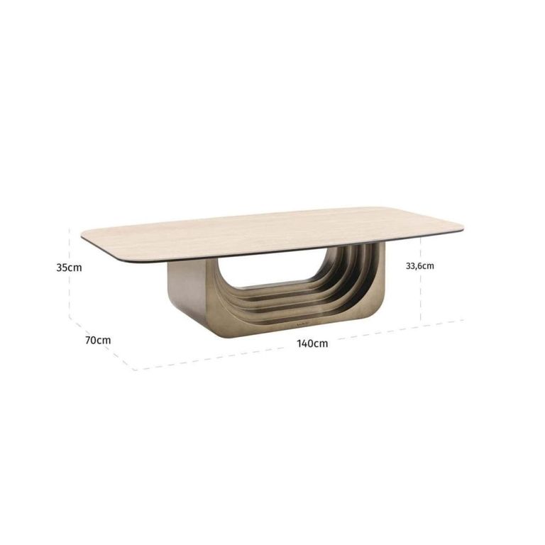 Maxfield Curved Coffee Table - Beige - Ceramic and Metal