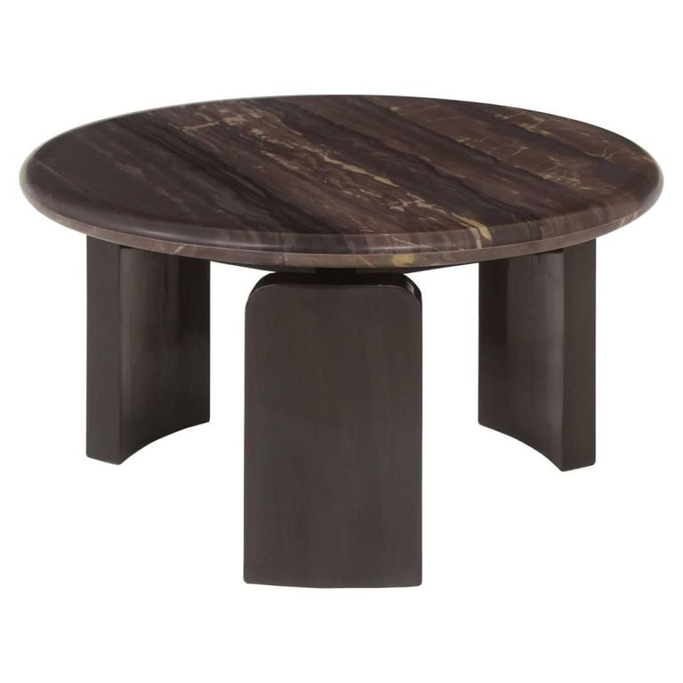 Menton Coffee Table - 2 Tier - Round - Burgundy - Marble and Brass