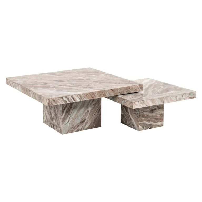 Rashford Coffee Table - Set of 2 - Square - Blush Beige - Marble