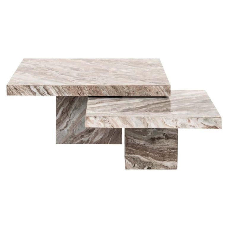 Rashford Coffee Table - Set of 2 - Square - Blush Beige - Marble