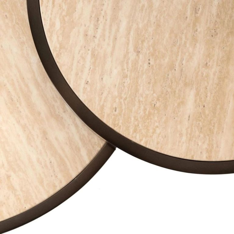 Ronson Coffee Table - Set of 2 - Round - Beige - Travertine and Metal