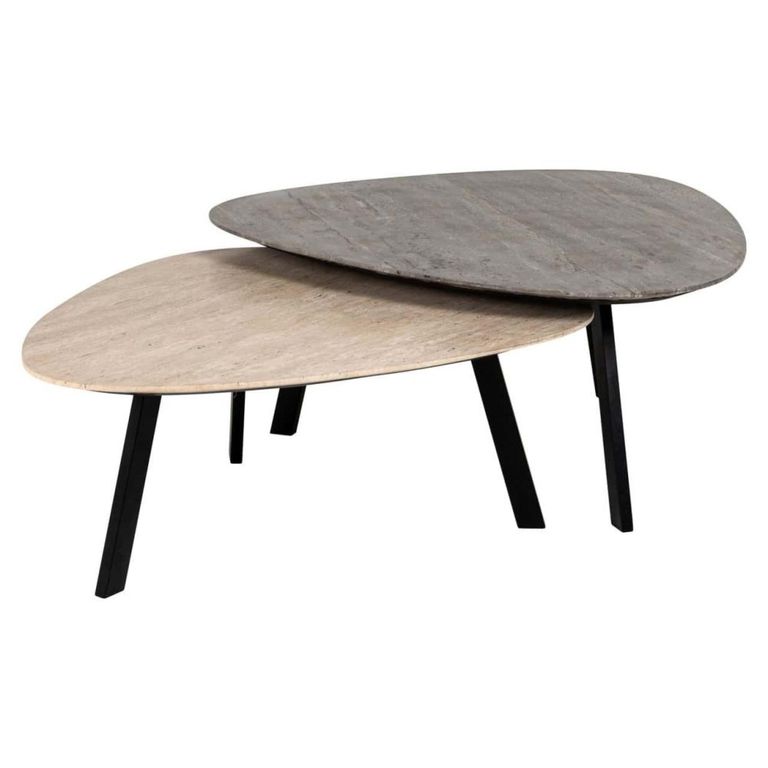 Spencer Coffee Table - Set of 2 - Triangle - Beige and Sand - Travertine and Metal