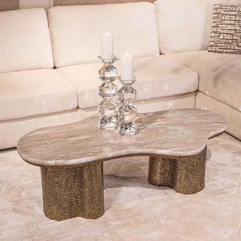 Abandos Coffee Table - Abstract - Sand and Antique Brass - Marble and Metal