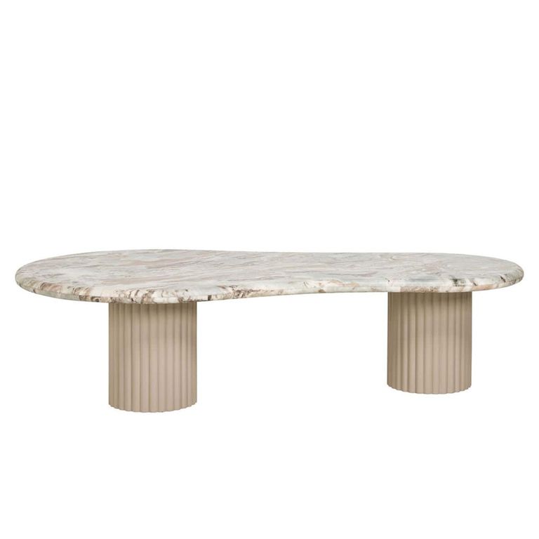Coronel Beige Marble Coffee Table with Fluted Base