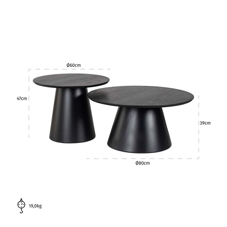 Jazz Black 2 Tier Round Coffee Tables