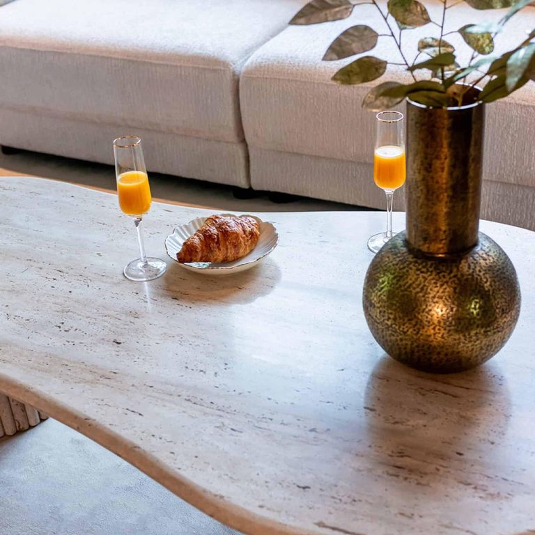 La Cantera Travertine Beige Curved Coffee Table
