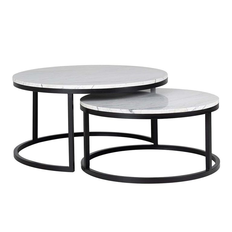 Lexington White Marble 2 Tier Round Coffee Tables