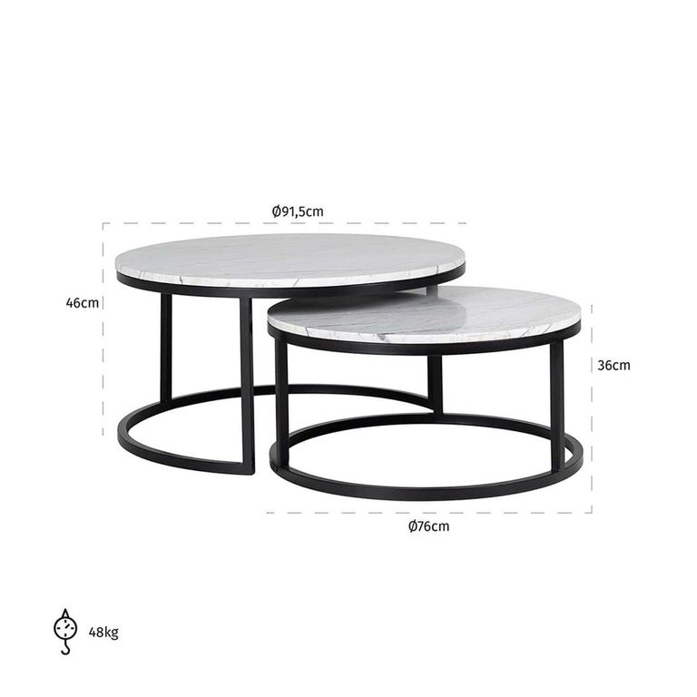 Lexington White Marble 2 Tier Round Coffee Tables