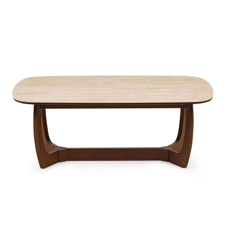 Portland Coffee Table - Oval - Natural and Walnut - Sintered Stone and Wood