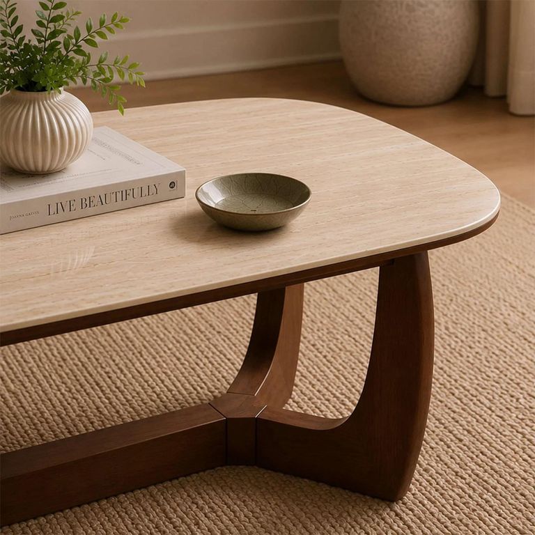 Portland Coffee Table - Oval - Natural and Walnut - Sintered Stone and Wood