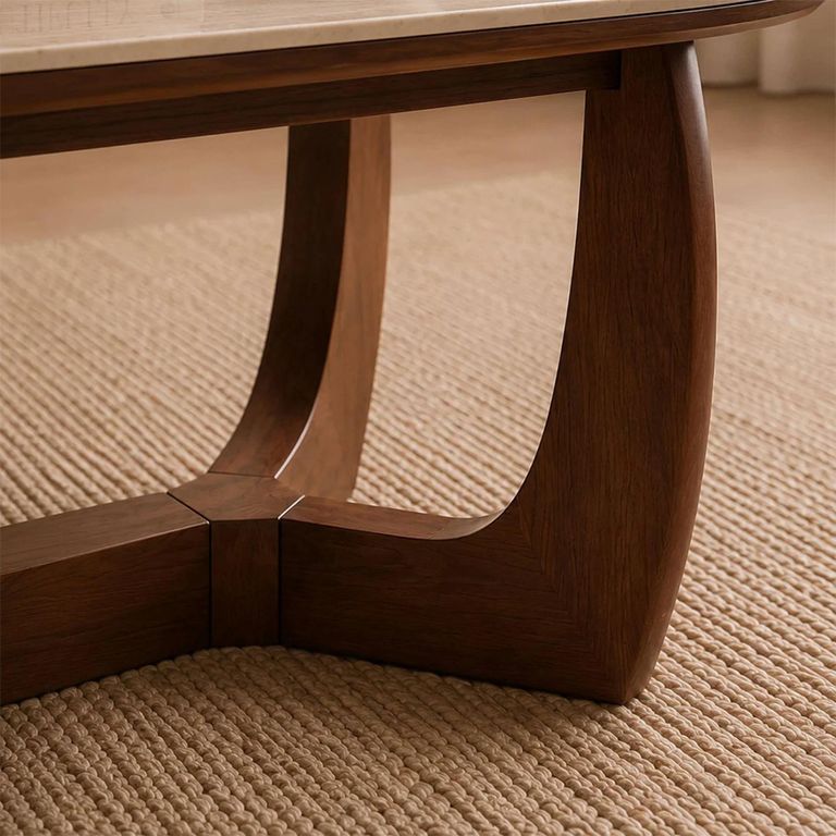 Portland Coffee Table - Oval - Natural and Walnut - Sintered Stone and Wood