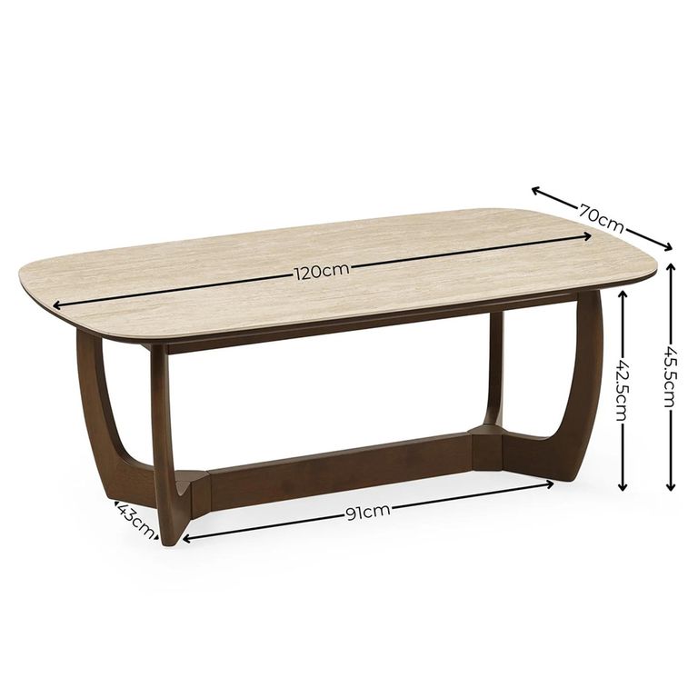 Portland Coffee Table - Oval - Natural and Walnut - Sintered Stone and Wood