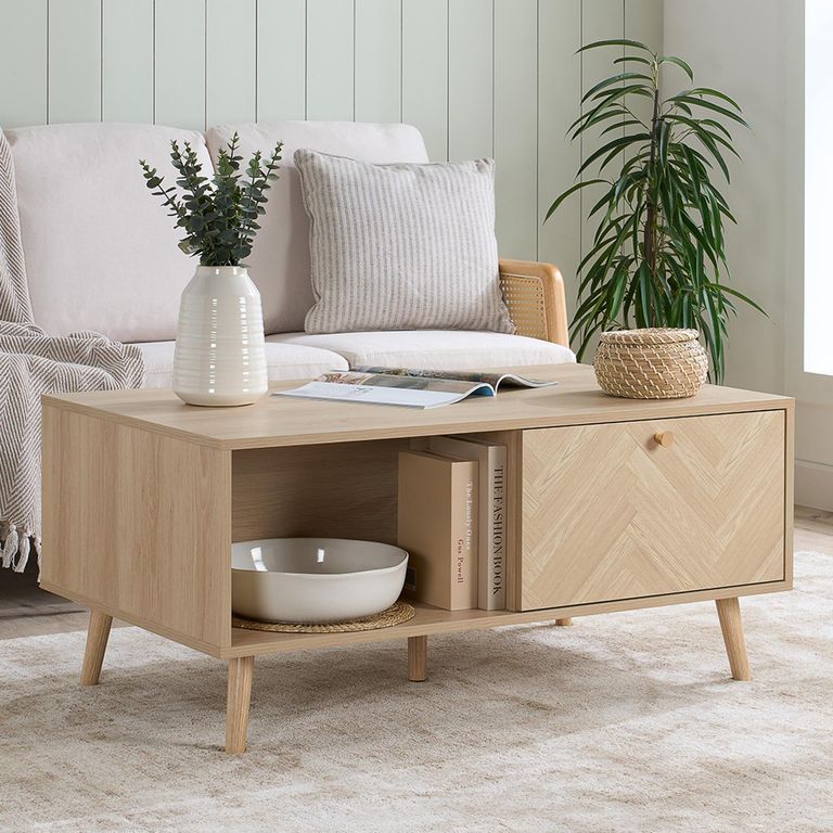 Herringford Oak Coffee Table - 1 Drawer - Chevron