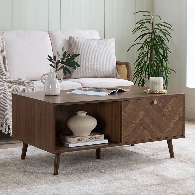 Herringford Coffee Table - 1 Drawer - Chevron - Walnut