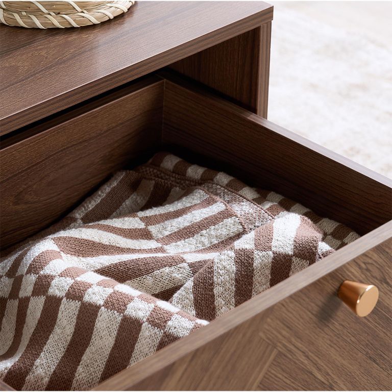 Herringford Coffee Table - 1 Drawer - Chevron - Walnut