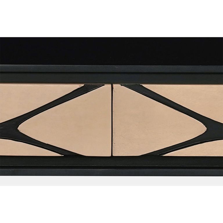 Boho Coffee Table - Low - 2 Drawer - Geometric Design - Natural and Black - Mango Wood