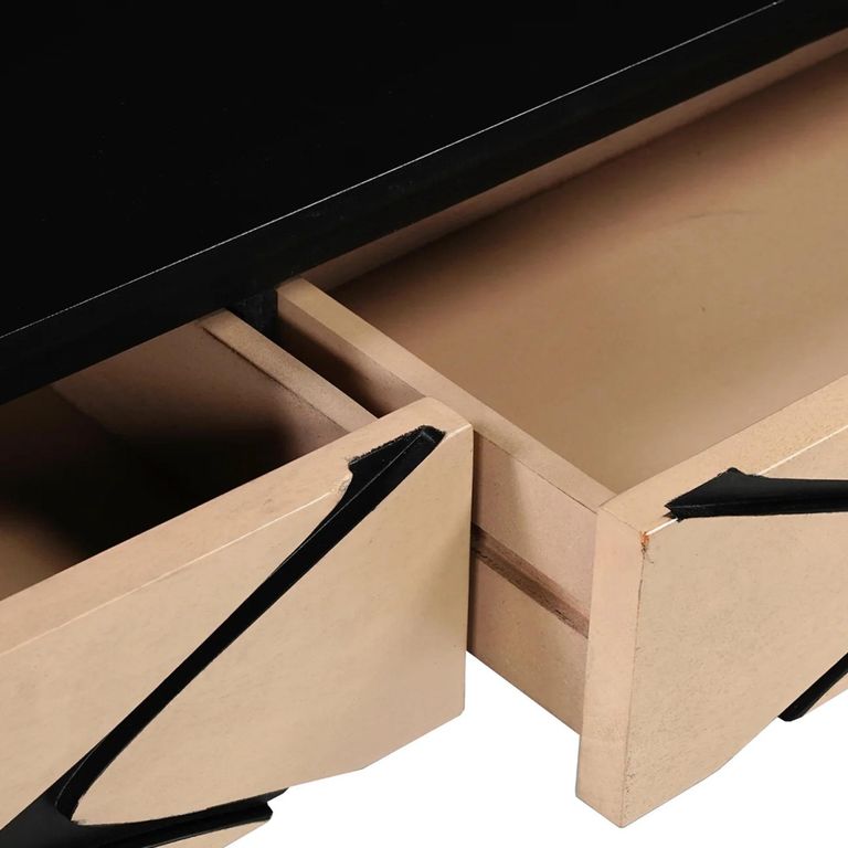 Boho Coffee Table - Low - 2 Drawer - Geometric Design - Natural and Black - Mango Wood
