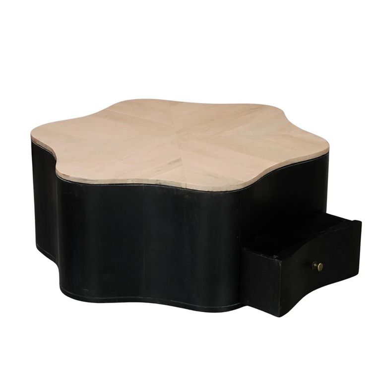 Boho Coffee Table - Low - 1 Drawer - Organic - Natural and Black - Mango Wood