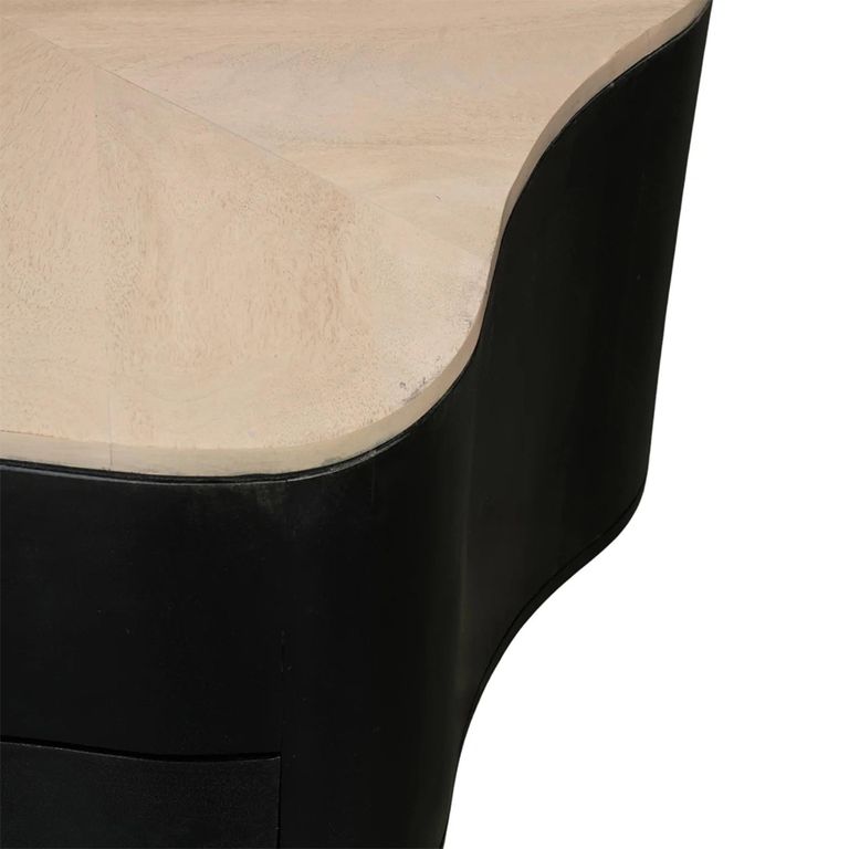 Boho Coffee Table - Low - 1 Drawer - Organic - Natural and Black - Mango Wood