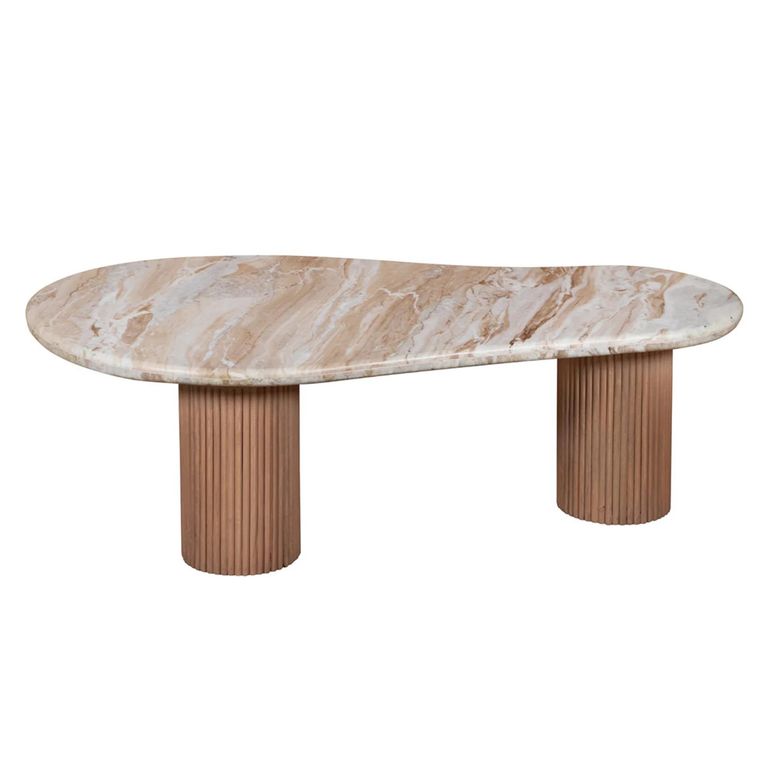Ashford Coffee Table - Abstract - Fluted - Pale Taupe - Marble Top and Mango Wood