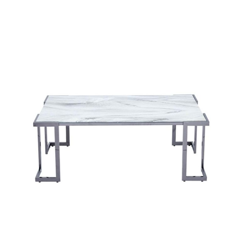 Aamari Coffee Table - White Marble Effect and Metal
