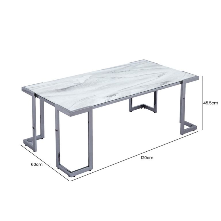 Aamari Coffee Table - White Marble Effect and Metal