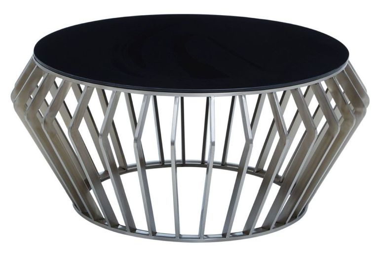 Ackley Coffee Table - Black Glass Round with Chrome Base