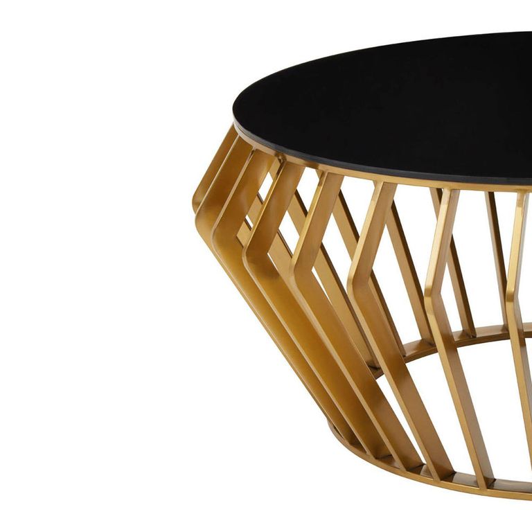 Ackley Coffee Table - Round - Black Glass - Gold Legs