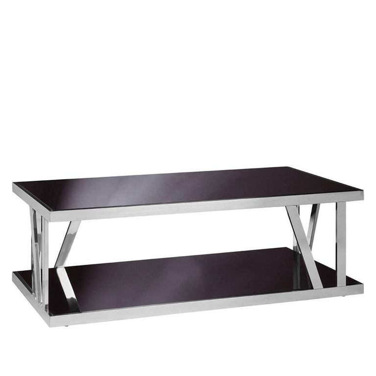 Ackley Coffee Table - Black Glass - Silver Legs
