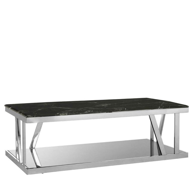 Ackley Coffee Table - Black Marble - Silver Legs