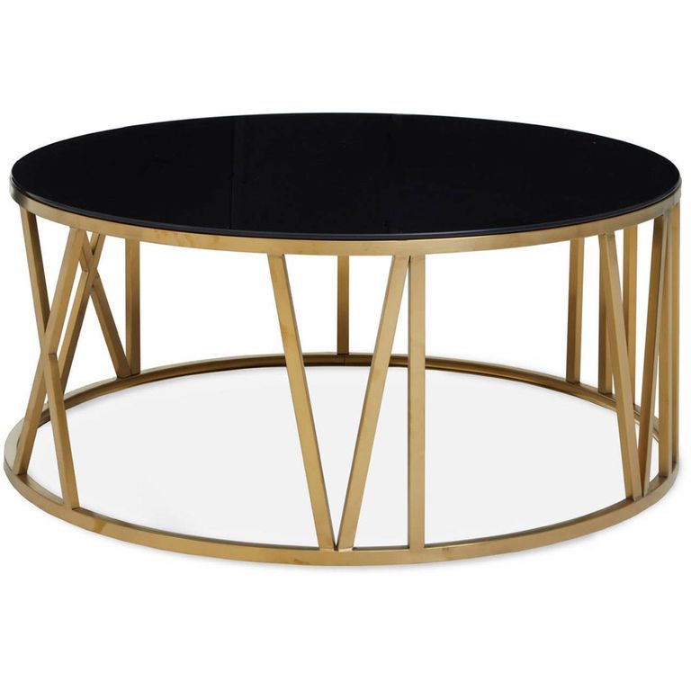 Alana Coffee Table - Black Glass Round with Gold Base