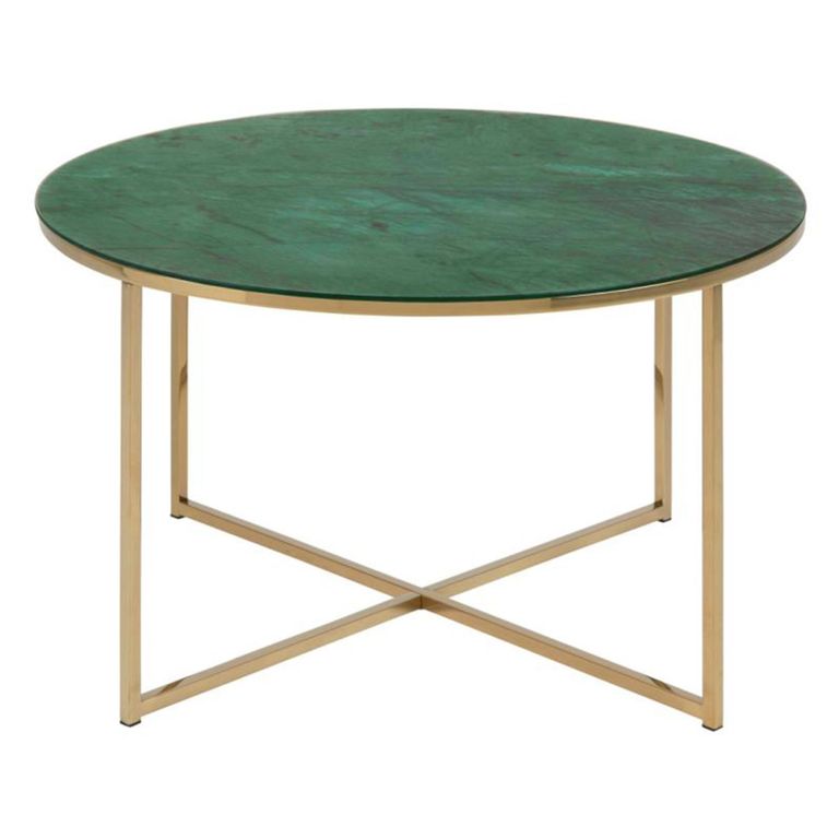 Alisma Coffee Table - Round - Green Marble and Gold Metal