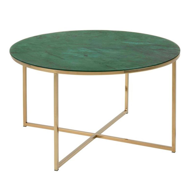 Alisma Coffee Table - Round - Green Marble and Gold Metal