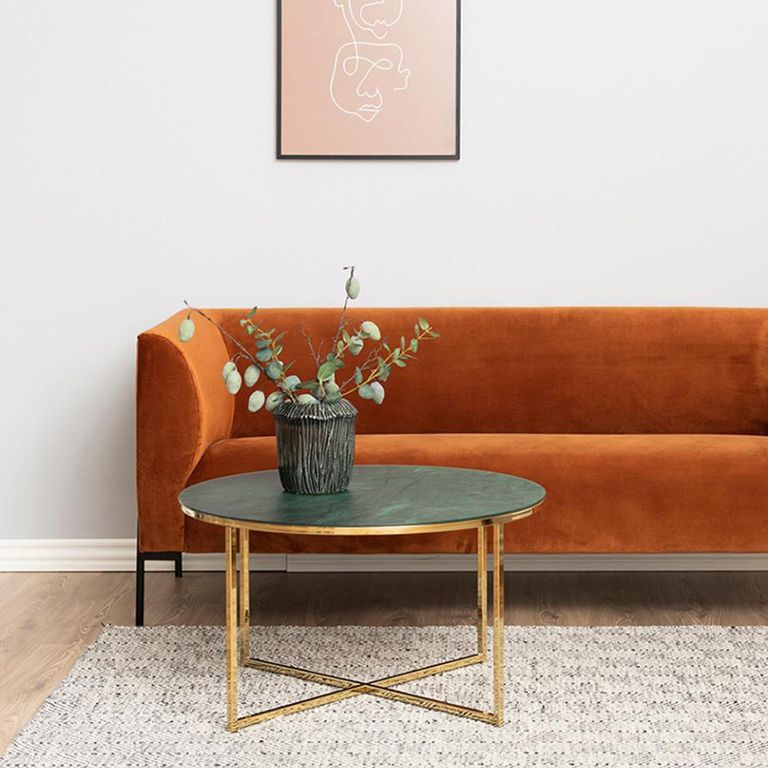 Alisma Coffee Table - Round - Green Marble and Gold Metal