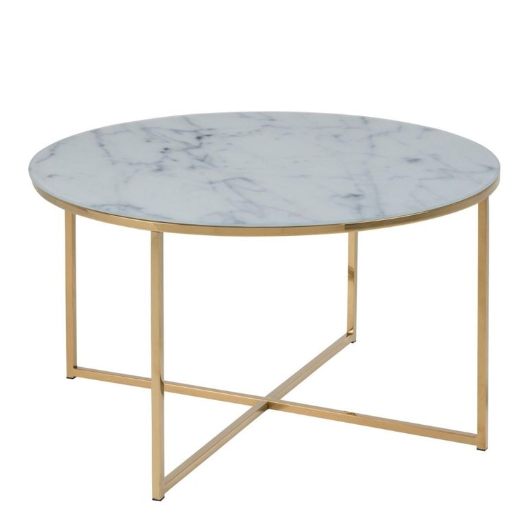 Alisma White Marble Effect Round Coffee Table with Gold Legs