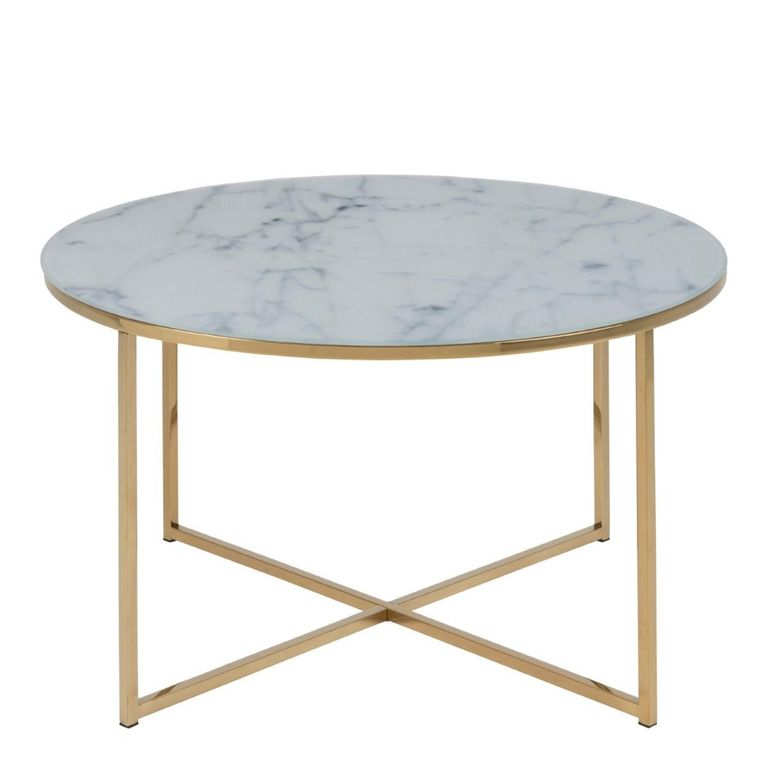 Alisma White Marble Effect Round Coffee Table with Gold Legs