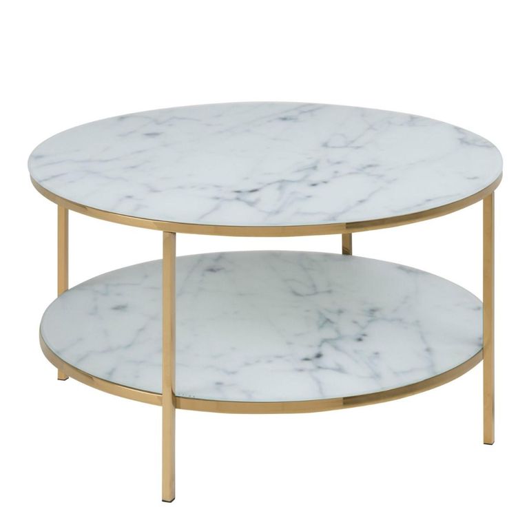 Alisma White Marble Effect Round Coffee Table with Shelf
