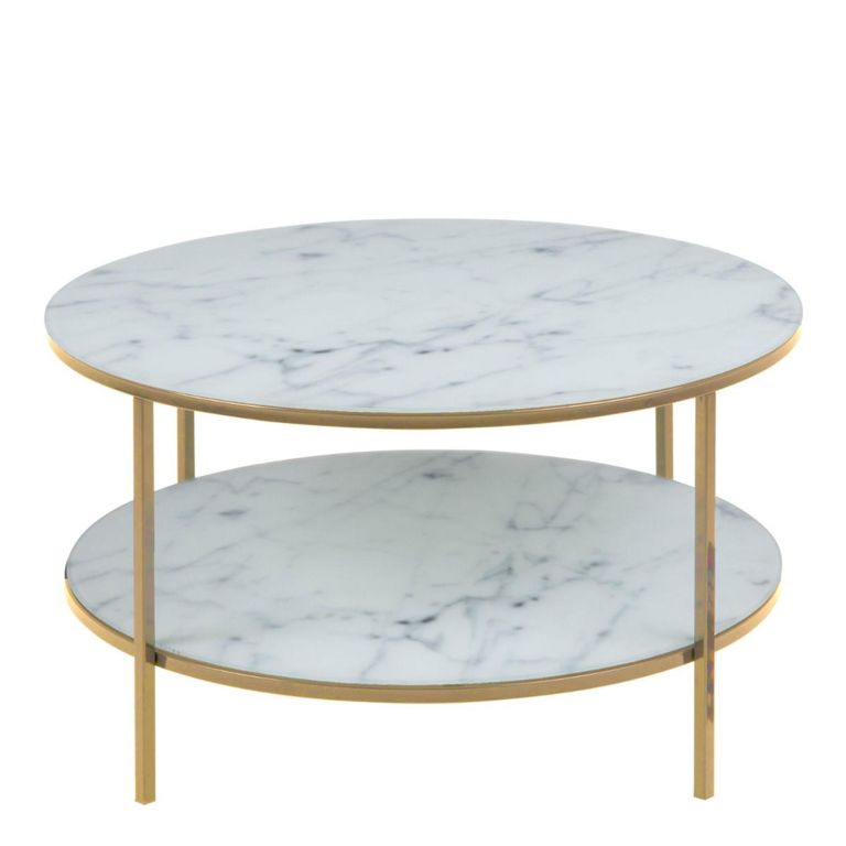 Alisma White Marble Effect Round Coffee Table with Shelf