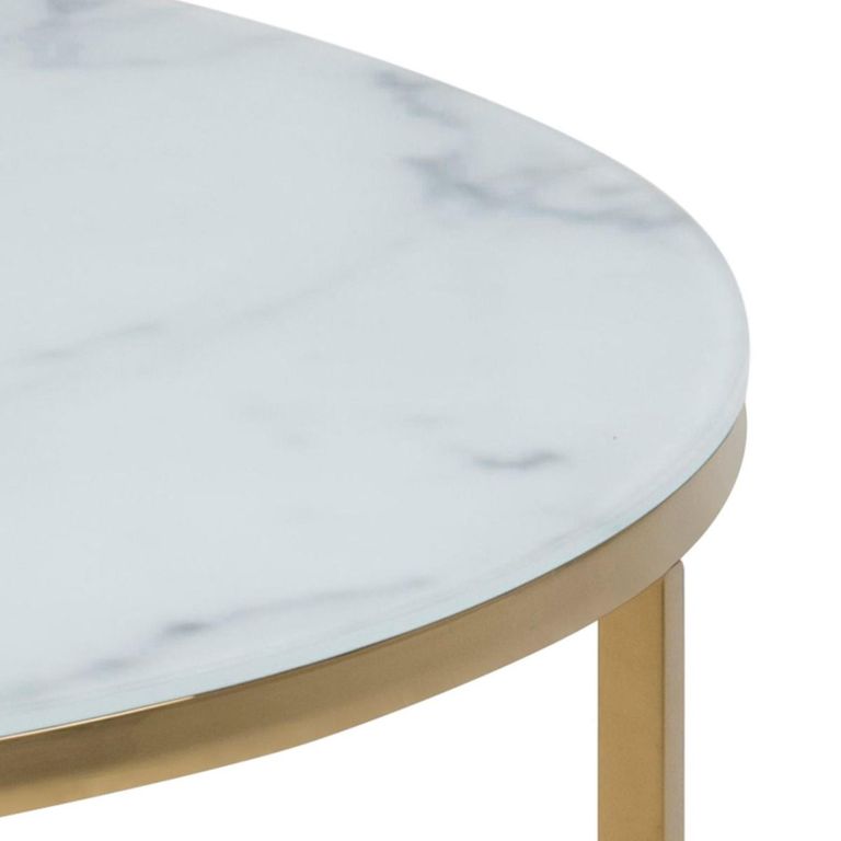 Alisma White Marble Effect Round Coffee Table with Shelf